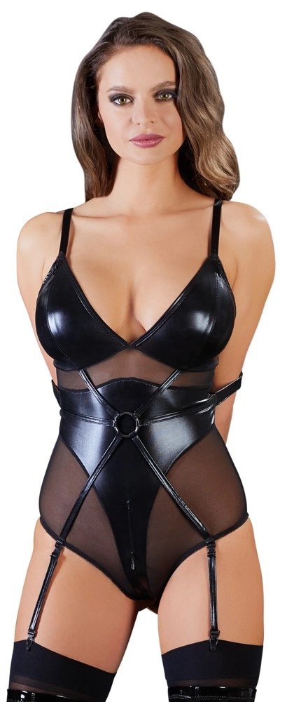 Cottelli Bondage Body XL czarne wet look z zamkami i regulacją Cottelli Bondage Body XL czarne wet look z zamkami i regulacją