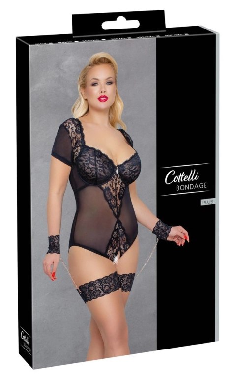 Cottelli Bondage Body z koronką, siateczką i mankietami 2XL Cottelli Bondage Body z koronką, siateczką i mankietami 2XL