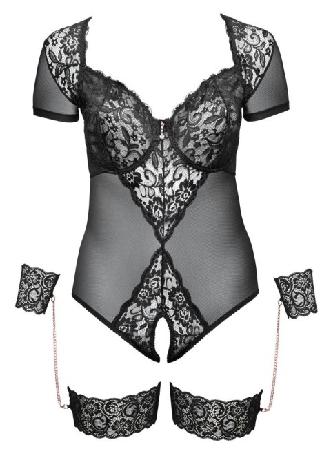 Cottelli Bondage Body z koronką, siateczką i mankietami 2XL Cottelli Bondage Body z koronką, siateczką i mankietami 2XL