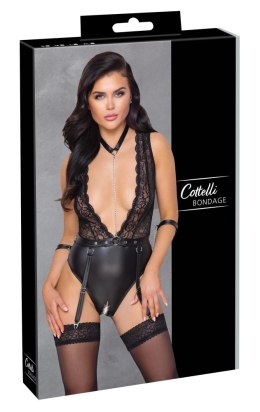 Cottelli Bondage Body z mankietami, obrożą i paskami do pończoch M