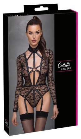 Cottelli LINGERIE Body Koronkowe Czarny XL Długi Rękaw Uprząż