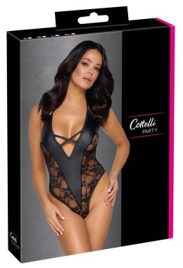Cottelli LINGERIE Body Party XL czarne matowe z koronką, zapięcie w kroku