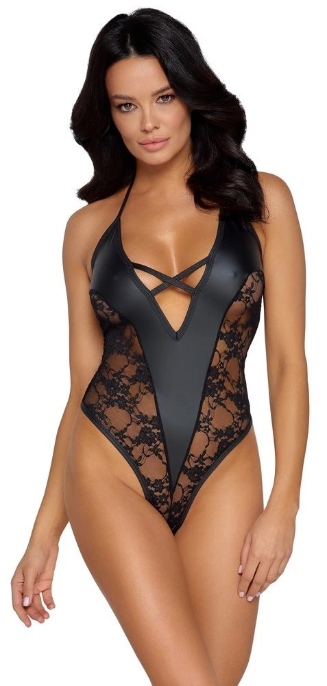 Cottelli LINGERIE Body Party XL czarne matowe z koronką, zapięcie w kroku Cottelli LINGERIE Body Party XL czarne matowe z koronką, zapięcie w kroku