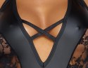 Cottelli LINGERIE Body Party XL czarne matowe z koronką, zapięcie w kroku