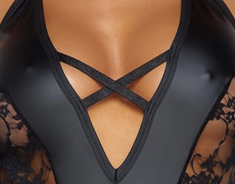Cottelli LINGERIE Body Party XL czarne matowe z koronką, zapięcie w kroku Cottelli LINGERIE Body Party XL czarne matowe z koronką, zapięcie w kroku