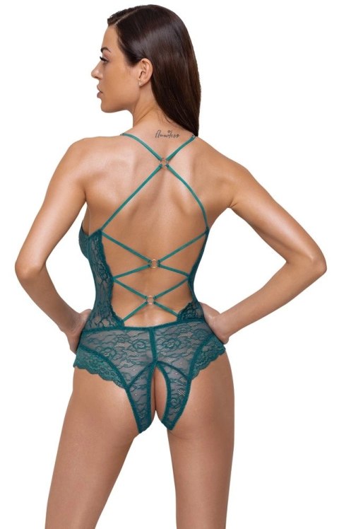 Cottelli LINGERIE Body koronkowe z paskami, otwarte, zielone M Cottelli LINGERIE Body koronkowe z paskami, otwarte, zielone M