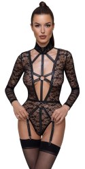 Cottelli Lingerie Body Koronkowe Czarny Uprząż Długi Rękaw S