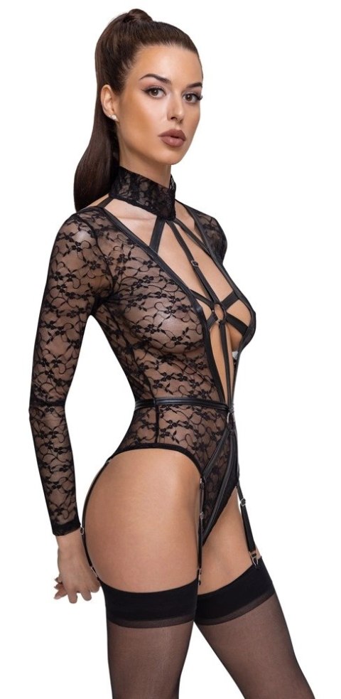 Cottelli Lingerie Body Koronkowe Długi Rękaw Uprząż Czarne M Cottelli Lingerie Body Koronkowe Długi Rękaw Uprząż Czarne M