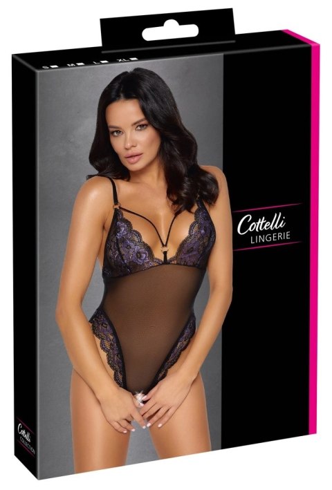 Cottelli Lingerie Body XL Czarny z Fioletową Koronką, Regulowane Cottelli Lingerie Body XL Czarny z Fioletową Koronką, Regulowane