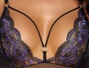 Cottelli Lingerie Body XL Czarny z Fioletową Koronką, Regulowane