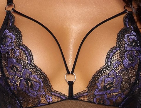 Cottelli Lingerie Body XL Czarny z Fioletową Koronką, Regulowane Cottelli Lingerie Body XL Czarny z Fioletową Koronką, Regulowane