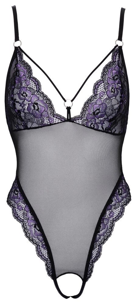Cottelli Lingerie Body Siateczkowe Czarny/Fiolet Koronka M Cottelli Lingerie Body Siateczkowe Czarny/Fiolet Koronka M