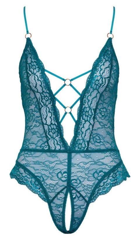 Cottelli Lingerie Body koronkowe z paskami, bez części dolnej, zielone S Cottelli Lingerie Body koronkowe z paskami, bez części dolnej, zielone S