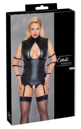 Cottelli Bondage Koszulka matowa z paskami do pończoch + majtki 4XL