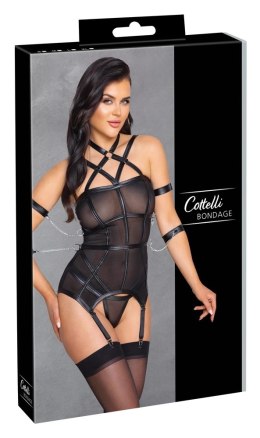 Cottelli Bondage Koszulka siateczka łańcuchy + stringi XL czarna