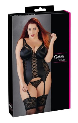 Cottelli CURVES Koszulka modelująca z koronką i paskami 2XL czarna