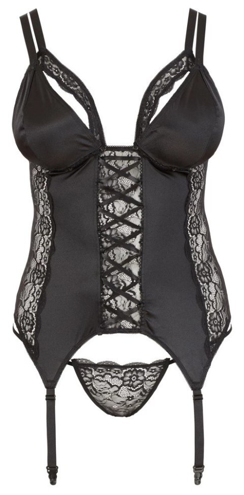 Cottelli CURVES XL - Koronkowa koszulka z paskami i stringami, czarna Cottelli CURVES XL - Koronkowa koszulka z paskami i stringami, czarna