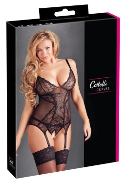 Cottelli Curves zestaw koszulka z koronką + otwarte stringi XL czarny