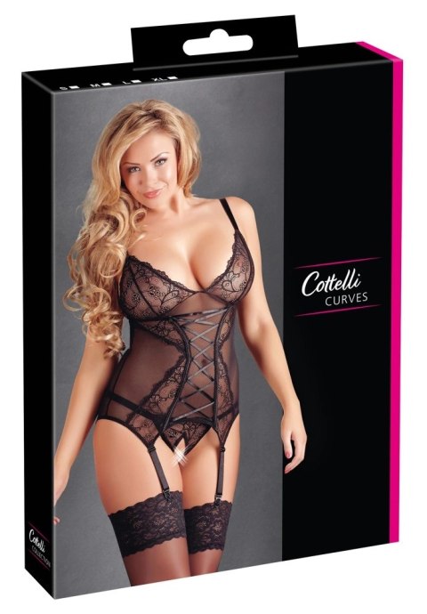 Cottelli Curves zestaw koszulka z koronką + otwarte stringi XL czarny Cottelli Curves zestaw koszulka z koronką + otwarte stringi XL czarny