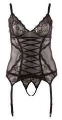 Cottelli Curves zestaw koszulka z koronką + otwarte stringi XL czarny