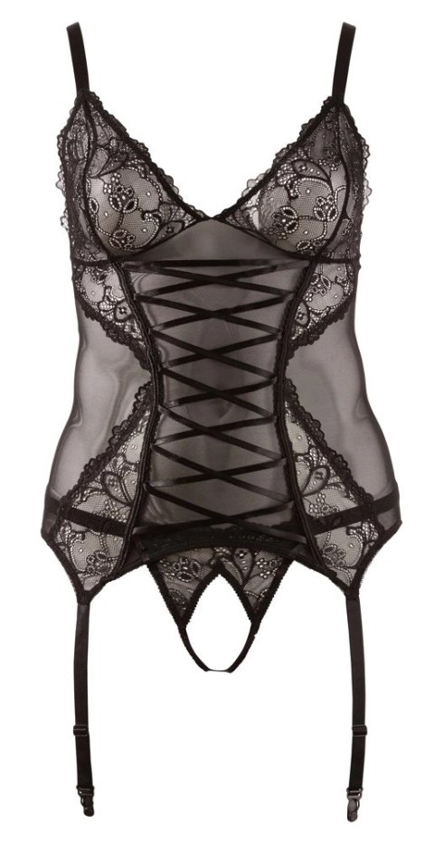 Cottelli Curves zestaw koszulka z koronką + otwarte stringi XL czarny Cottelli Curves zestaw koszulka z koronką + otwarte stringi XL czarny