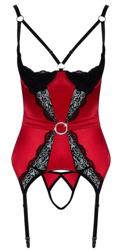 Cottelli LINGERIE Haleczka satynowa z paskami M czerwona z czarną koronką Cottelli LINGERIE Haleczka satynowa z paskami M czerwona z czarną koronką