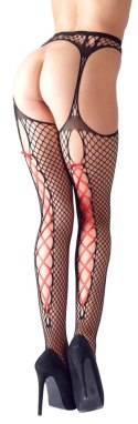 Cottelli Legwear Rajstopy Siateczkowe z Czerwonym Wiązaniem S/M