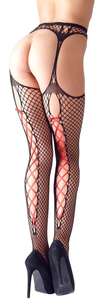 Cottelli Legwear Rajstopy Siateczkowe z Czerwonym Wiązaniem S/M Cottelli Legwear Rajstopy Siateczkowe z Czerwonym Wiązaniem S/M