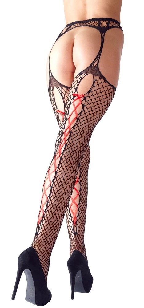 Cottelli Legwear Rajstopy Siateczkowe z Czerwonym Wiązaniem S/M Cottelli Legwear Rajstopy Siateczkowe z Czerwonym Wiązaniem S/M