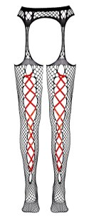 Cottelli Legwear Rajstopy Siateczkowe z Czerwonym Wiązaniem S/M