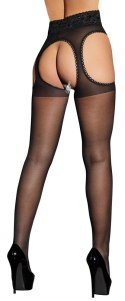 Cottelli Legwear rajstopy z koronkowymi wycięciami, czarne, rozmiar 2