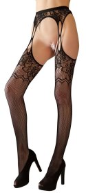 Cottelli Legwear rajstopy z paskiem kwiatowy wzor S-L czarne