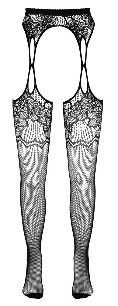 Cottelli Legwear rajstopy z paskiem kwiatowy wzor S-L czarne Cottelli Legwear rajstopy z paskiem kwiatowy wzor S-L czarne
