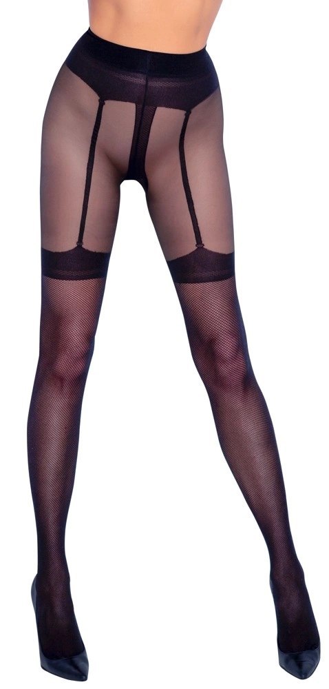 Cottelli Legwear rajstopy z wzorem pończoch open crotch czarne 30 den Cottelli Legwear rajstopy z wzorem pończoch open crotch czarne 30 den