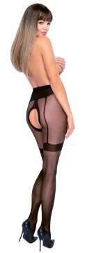Cottelli Legwear rajstopy z wzorem pończoch open crotch czarne 30 den