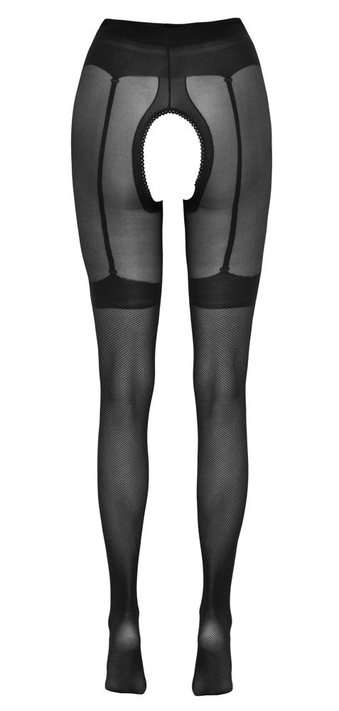 Cottelli Legwear rajstopy z wzorem pończoch open crotch czarne 30 den Cottelli Legwear rajstopy z wzorem pończoch open crotch czarne 30 den