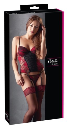 Cottelli Lingerie Gorset Kwiatowy + Stringi 80C/L koronkowy czarny