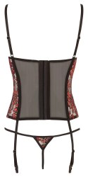 Cottelli Lingerie Gorset Kwiatowy + Stringi 80C/L koronkowy czarny