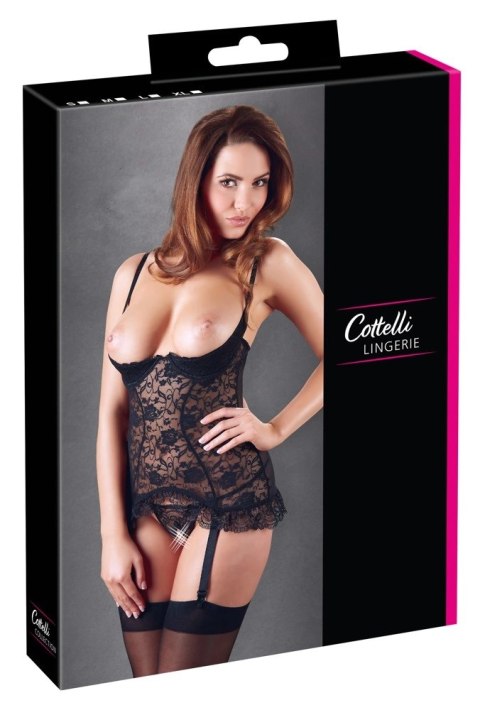 Cottelli Lingerie Koszulka Koronkowa z Paskami 80C/L Czarna + Stringi Cottelli Lingerie Koszulka Koronkowa z Paskami 80C/L Czarna + Stringi