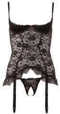 Cottelli Lingerie Koszulka Koronkowa z Paskami 80C/L Czarna + Stringi