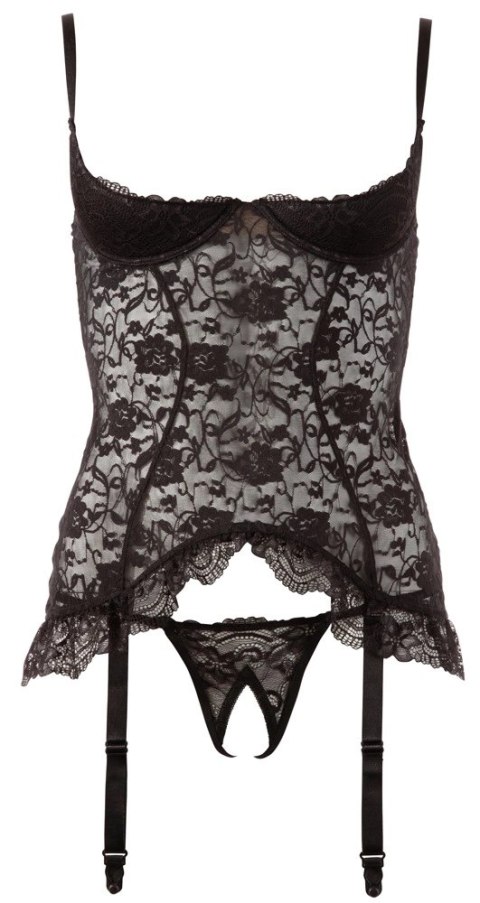 Cottelli Lingerie Koszulka Koronkowa z Paskami 80C/L Czarna + Stringi Cottelli Lingerie Koszulka Koronkowa z Paskami 80C/L Czarna + Stringi