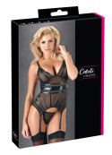 Cottelli Lingerie Koszulka Siatkowa Czarna XL z Paskami i Stringami