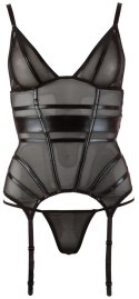 Cottelli Lingerie Koszulka Siatkowa Czarna XL z Paskami i Stringami