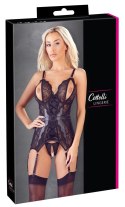 Cottelli Lingerie Koszulka koronkowa z otwartym biustem i stringami S czarna
