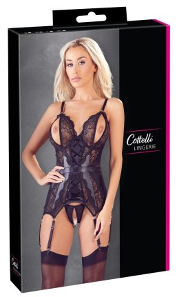 Cottelli Lingerie Koszulka koronkowa z otwartym biustem i stringami S czarna