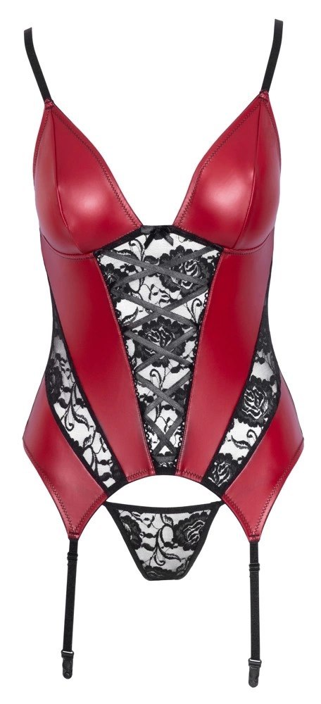 Cottelli Lingerie XL - Koszulka matowa z koronką i paskami + stringi Cottelli Lingerie XL - Koszulka matowa z koronką i paskami + stringi