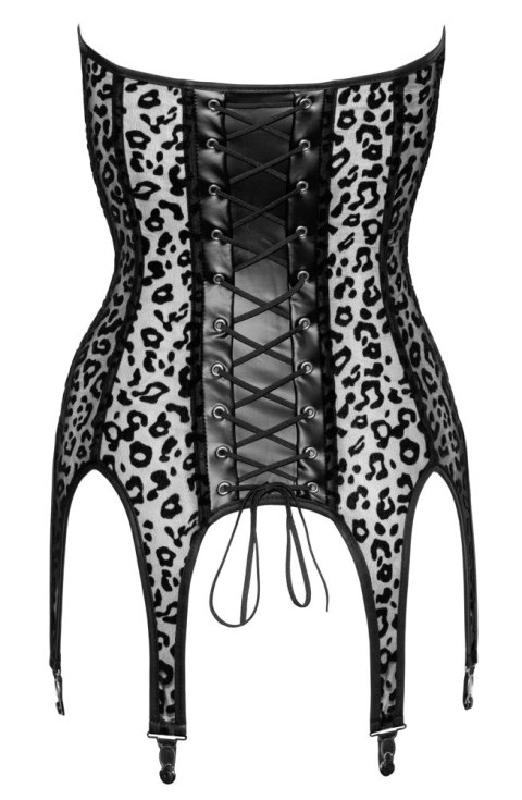 Noir Gorset Czarny XL z Panterkowym Wzorem i 6 Szelkami do Pończoch Noir Gorset Czarny XL z Panterkowym Wzorem i 6 Szelkami do Pończoch