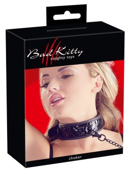 Bad Kitty - Czarna obroża z wyściełaniem i smyczą łańcuszkową 88 cm