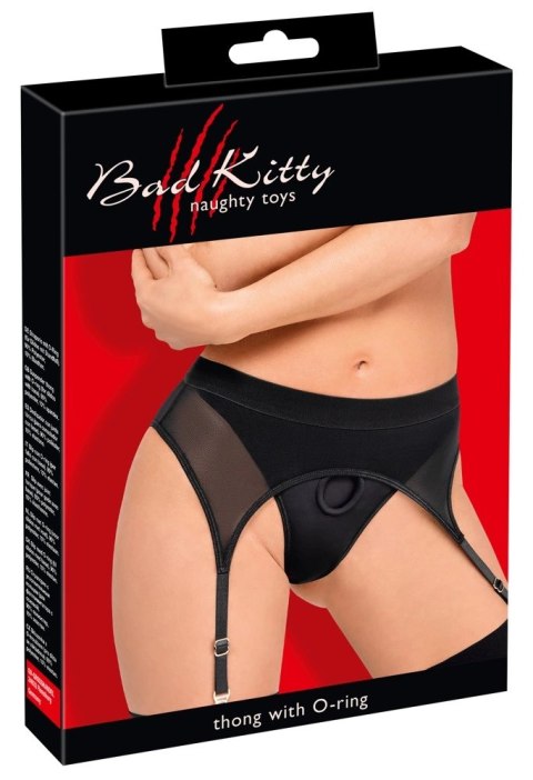 Bad Kitty Stringi z Pasem do Pończoch 2XL, mikrofibra, czarne Bad Kitty Stringi z Pasem do Pończoch 2XL, mikrofibra, czarne