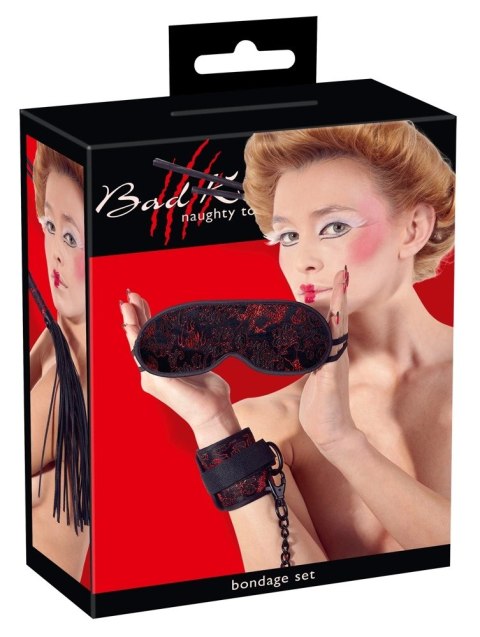 Bad Kitty Zestaw 3-częściowy Czarny Satynowy z Maską i Pejczem Bad Kitty Zestaw 3-częściowy Czarny Satynowy z Maską i Pejczem